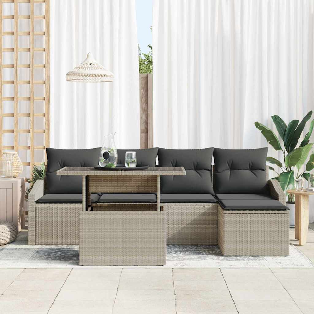 Garten-Sofa-Set mit Kissen 6 pcs Hellgrau und Dunkelgrau